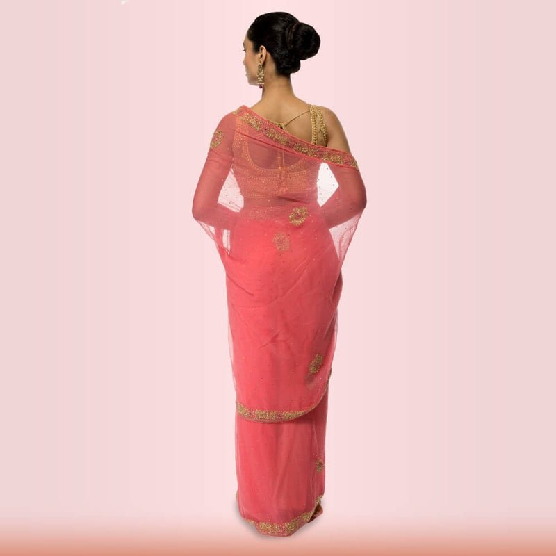 Pure Chiffon Bead-Work Saree - Pink