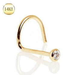 14Kt Yellow Gold Screw Nose Ring With Press Fit CZ