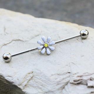 316L Stainless Steel White Daisy Industrial Barbell