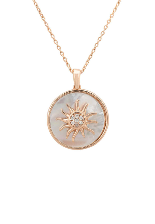 Sunburst Round White Mother of Pearl Necklace Rosegold