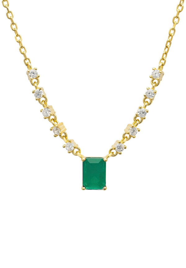 Claudia Gemstone Pendant Necklace Gold Colombian Emerald