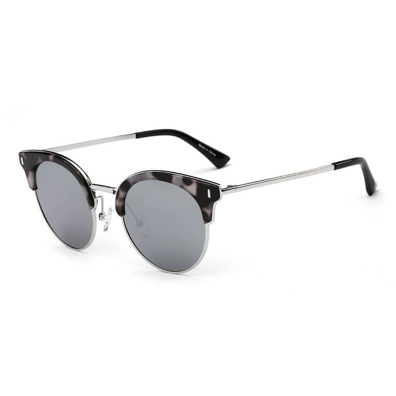 BILOXI | CA05K - Women Half Frame Round Cat Eye Polarized Sunglasses