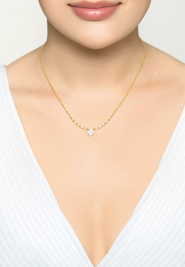Claudia Gemstone Pendant Necklace Gold Clear Quartz