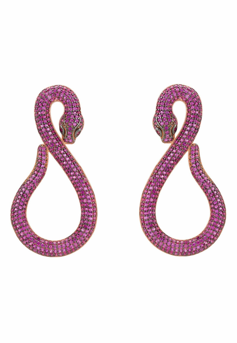 Asp Snake Drop Earrings Rosegold Ruby