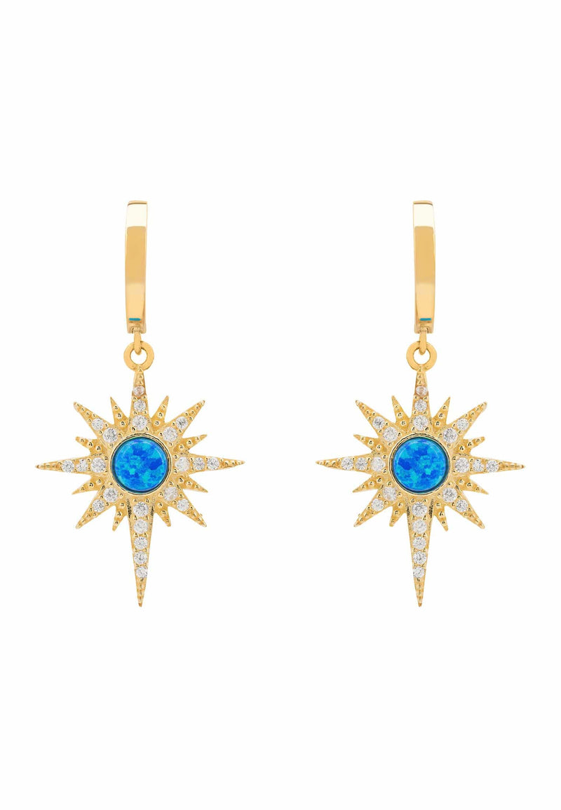 Apollo Opalite Blue Sunburst Earrings Gold