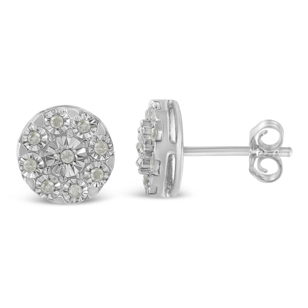 .925 Sterling Silver 1/5 Cttw Diamond Miracle-Set Floral Cluster Push Back Stud Earrings (I-J Color, I2-I3 Clarity)