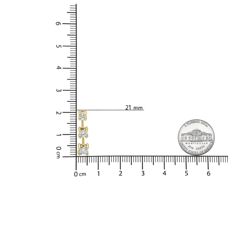 14K Yellow Gold 1/2 Cttw Round Diamond 3 Stone Graduated Linear Drop Past, Present and Future Stud Earrings (H-I Color,