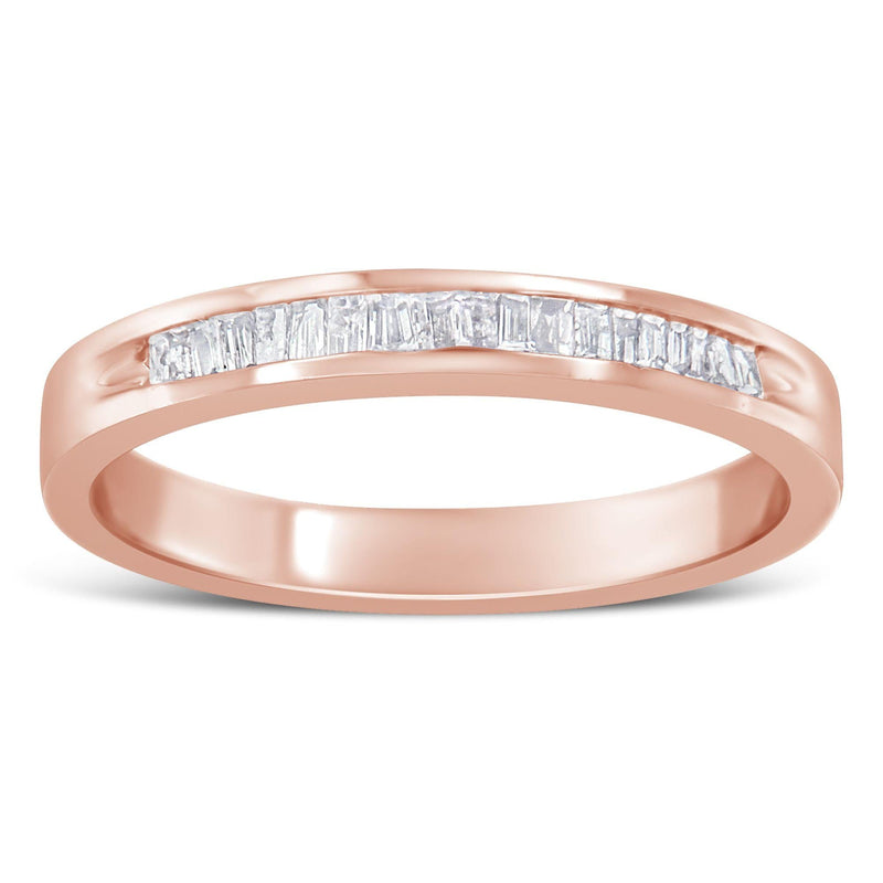 10K Rose Gold Over .925 Sterling Silver 1/5 Cttw Diamond Channel-Set Stackable Band Ring (H-I Color, I1-I2 Clarity) - Si