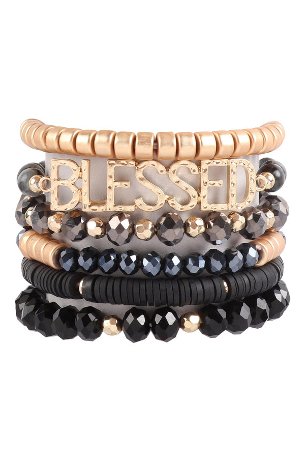 Hdb3129 - "Blessed" Charm Multiline Beaded Bracelet