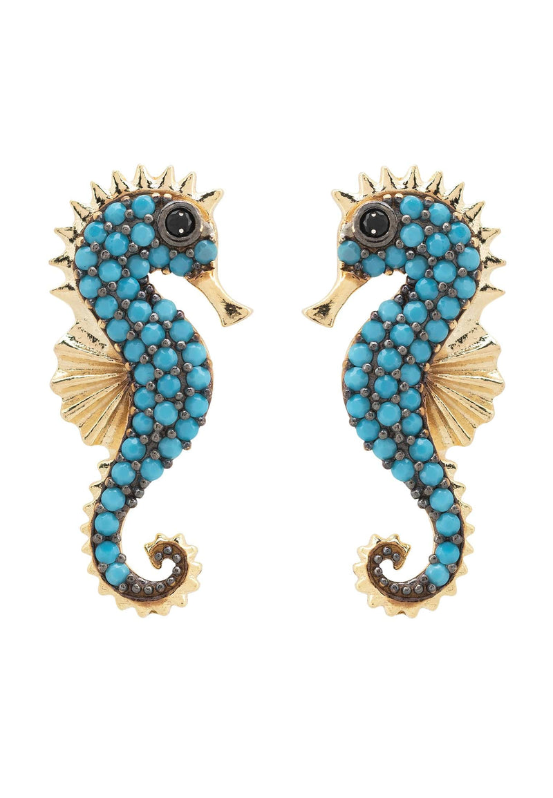 Seahorse Turquoise Earrings Gold