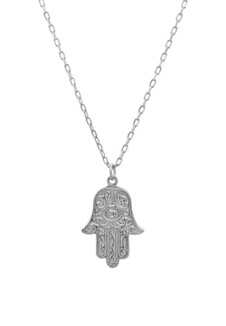 Hamsa Evil Eye Embossed Pendant Necklace Silver