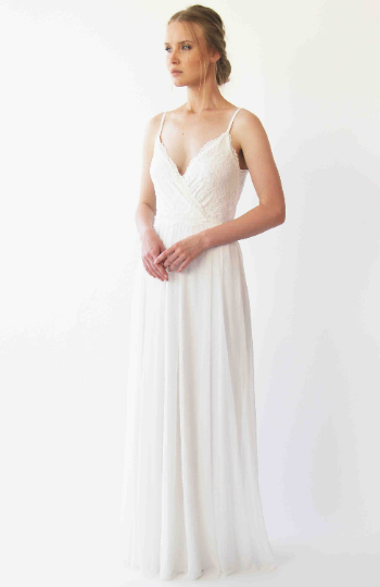 Wrap Straps Lace Wedding Dress With Chiffon Skirt , Simple Wedding Dress  1262