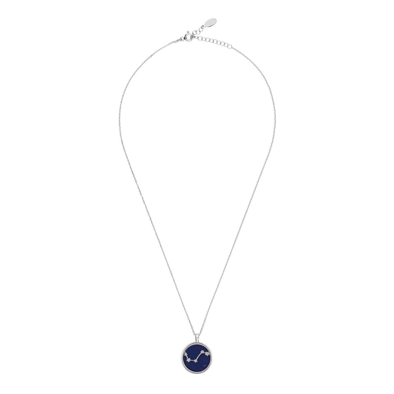 Zodiac Lapis Lazuli Gemstone Star Constellation Pendant Necklace Silver Aries