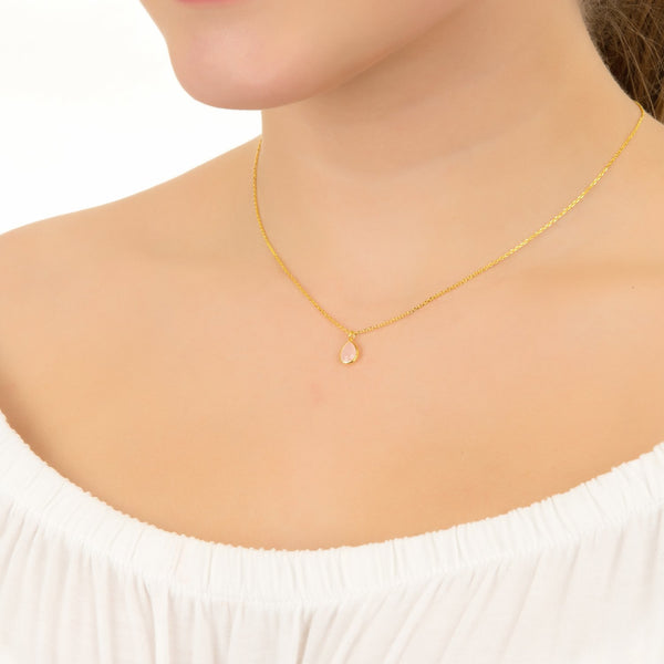 Pisa Mini Teardrop Necklace Gold Blue Topaz