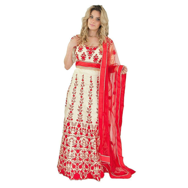 Contemporary Party Lehenga - White and Red