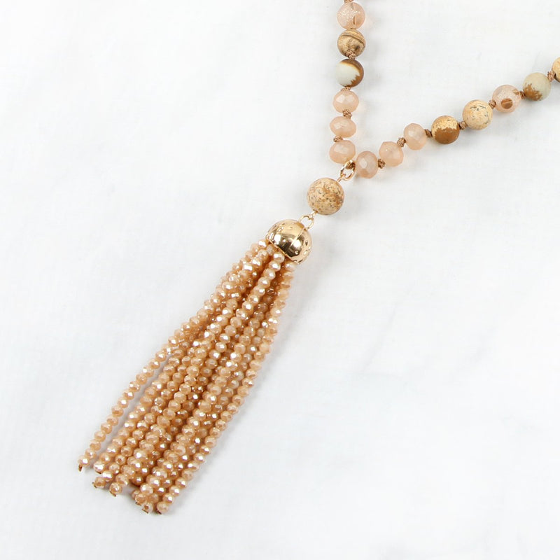 Hdn2237 - Beaded Tassel Pendant Necklace