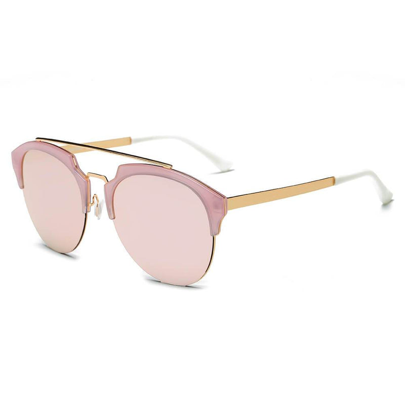 COROLLA | CA15 - Half Frame Mirrored Lens Horned Rim Sunglasses Circle