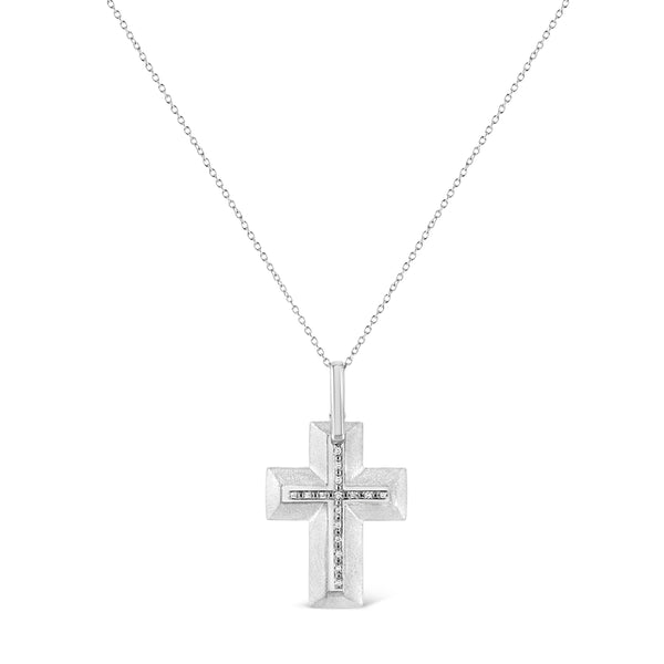 .925 Sterling Silver Prong-Set Diamond Accent Bold Cross 18" Pendant Necklace (I-J Color, I1-I2 Clarity)