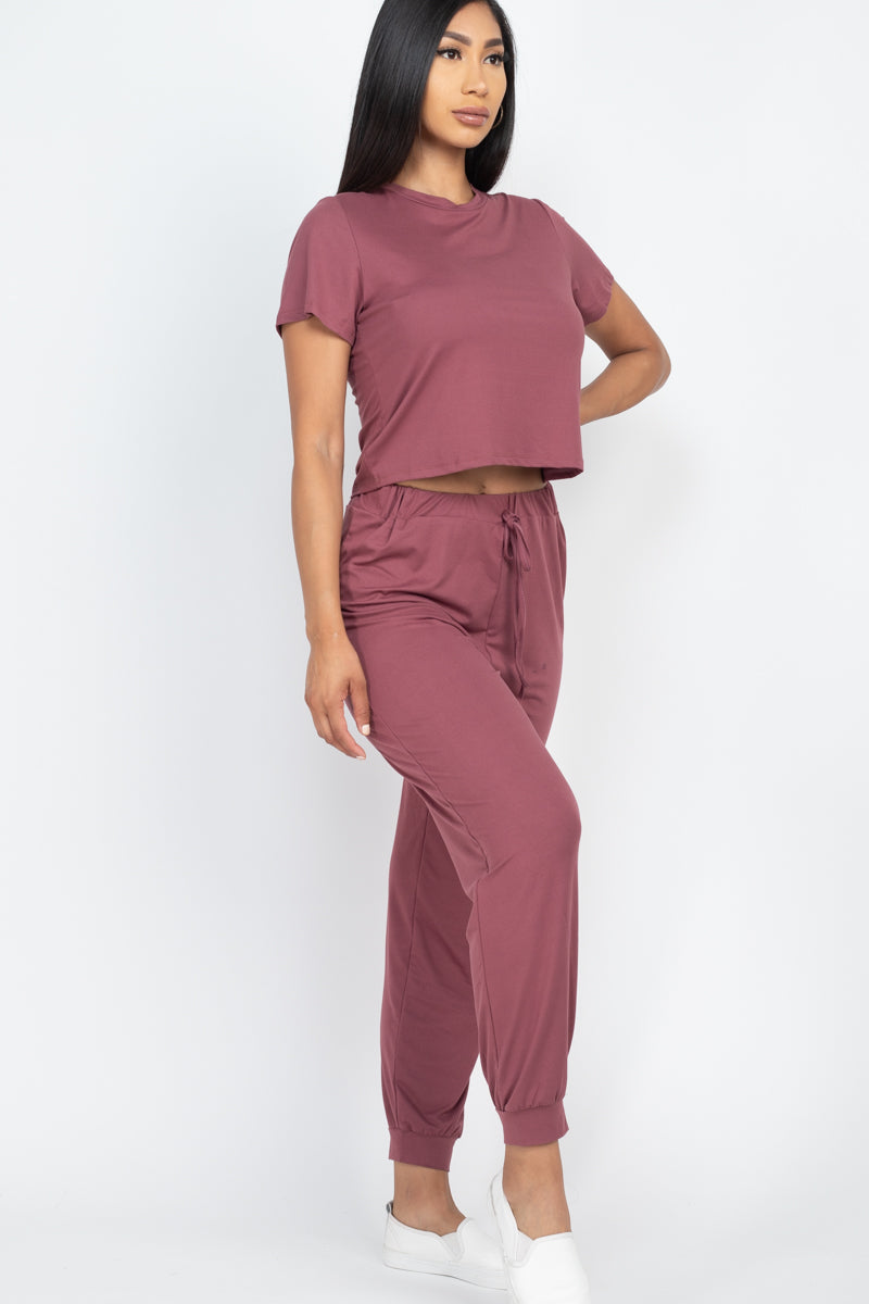Solid Basic Loose Short Sleeve Top & Pants Set (CAPELLA)