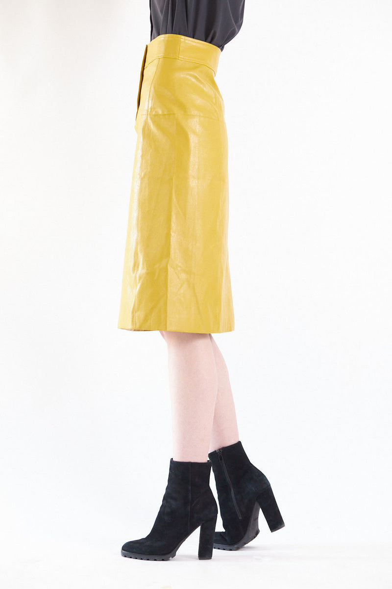 Power Woman- Mustard Leather Skirt