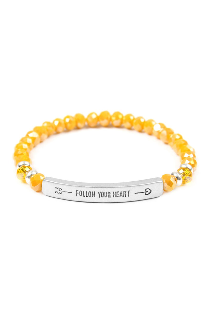 "Follow Your Heart" 6mm Glass Beads Stretch Bracelet