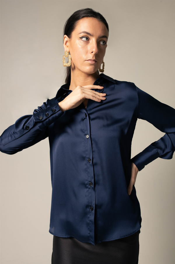 Classy Women Silk Shirt in Royal Blue