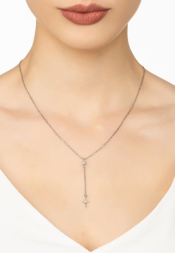 North Star Burst Mini Drop Necklace Silver