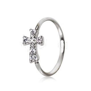 316L Stainless Steel Jeweled Cross Cartilage Earring / Nose Hoop Ring