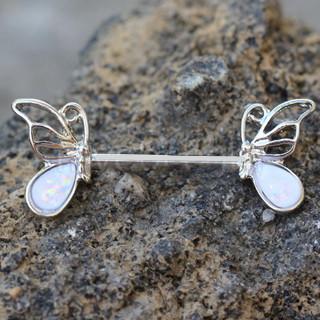 316L Stainless Steel Synthetic Opal Butterfly Nipple Bar