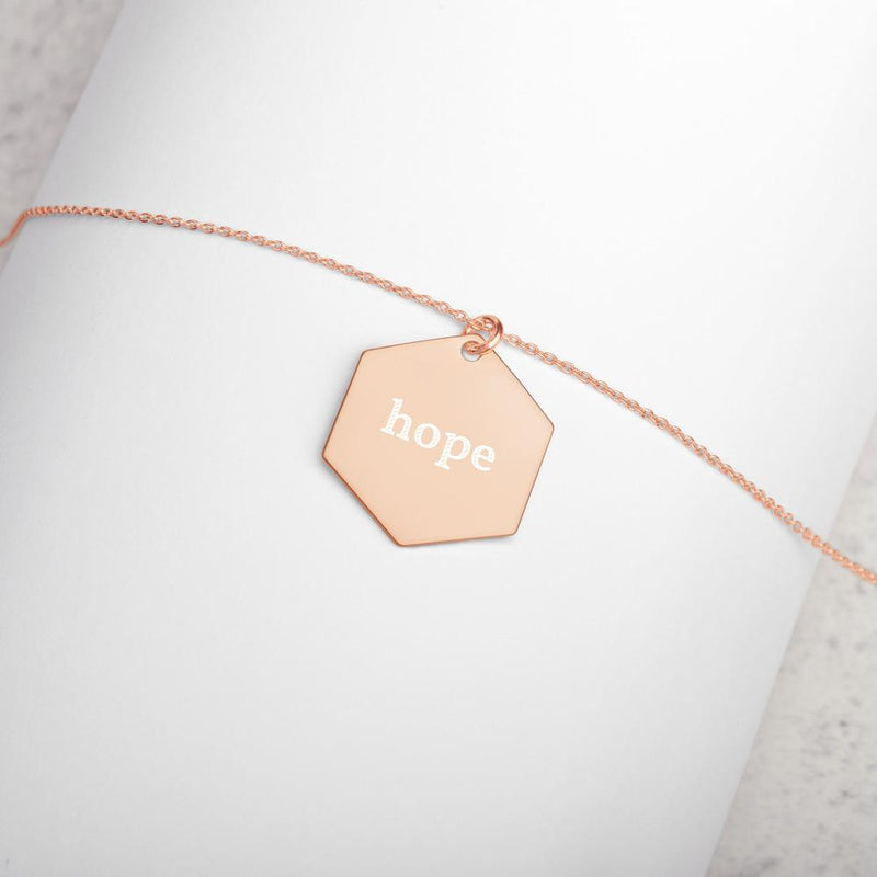 Hope Engraved Silver Hexagon Necklace