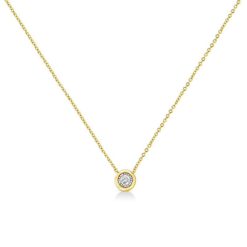 10K Yellow Gold Plated .925 Sterling Silver 1/10 Cttw Miracle Set Round Diamond Square Box Shape 18" Pendant Necklace (K