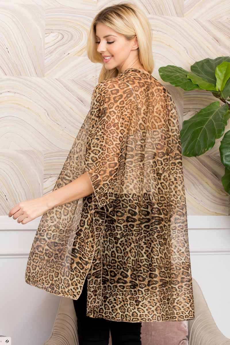 Brown Leopard Lurex Kimono