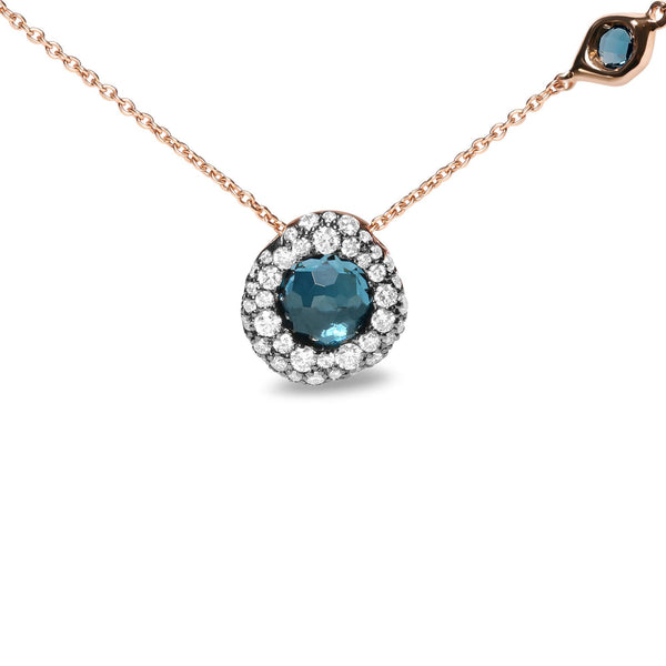 18K Rose Gold 5/8 Cttw Diamond and London Blue Topaz Gemstone Bezel-Set Cluster 18" Station Necklace (G-H Color, SI1-SI2