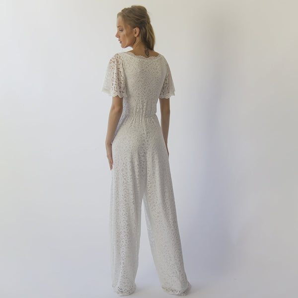 Bohemian Butterfly Sleeves Bridal Lace Jumpsuit #1308