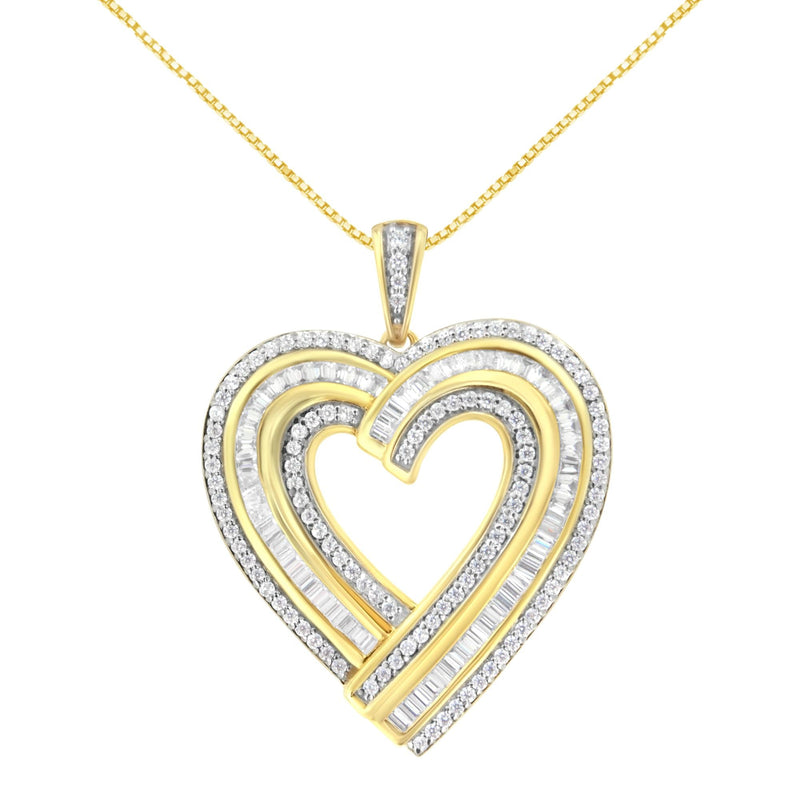 14K Yellow Gold Plated .925 Sterling Silver 1 3/8 Cttw Baguette Diamond Composite Heart 18" Inch Pendant (I-J Color, I1-