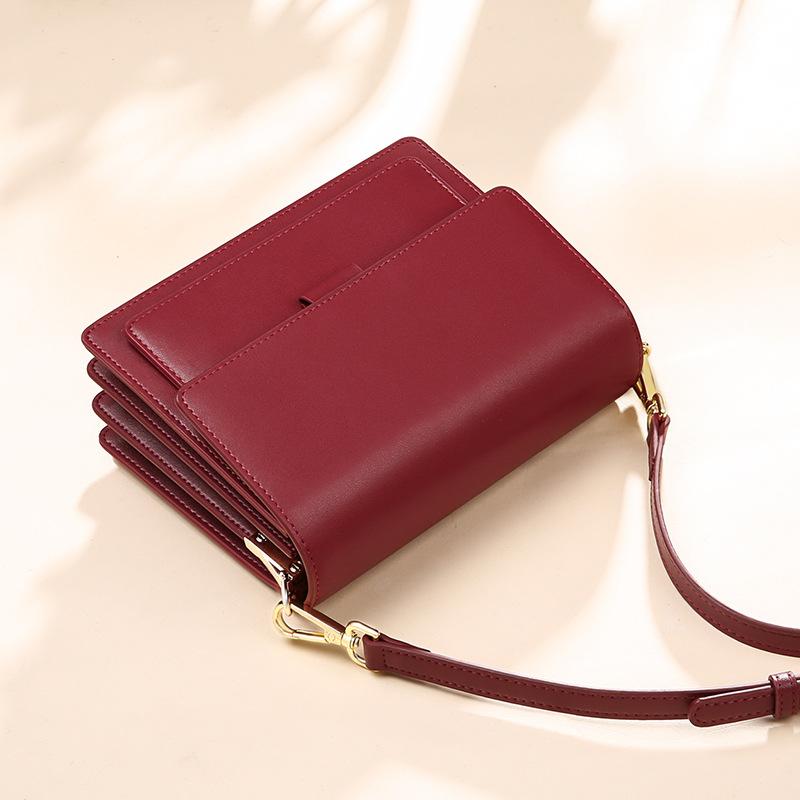 Small Genuine Leather Handbags Casual Shoulder Bag Square Shape