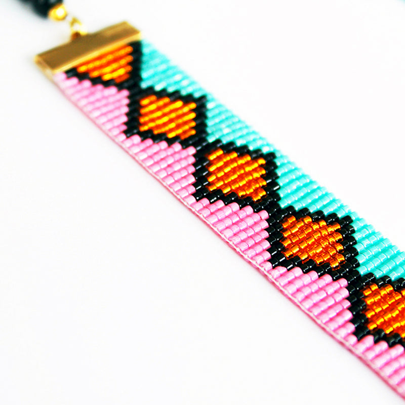 Miami Nights Woven Necklace - Pink and Turquoise