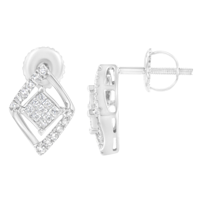 10K White Gold 1/3 Cttw Princess-Cut Diamond Double Triangle Composite Stud Earrings (H-I Color, SI1-SI2 Clarity)