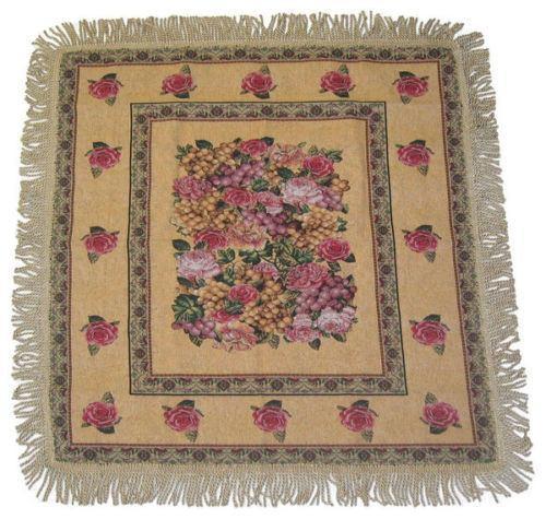 DaDa Bedding Parade of Fruit & Roses Floral Beige Square Tapestry Table Cloth (14426)