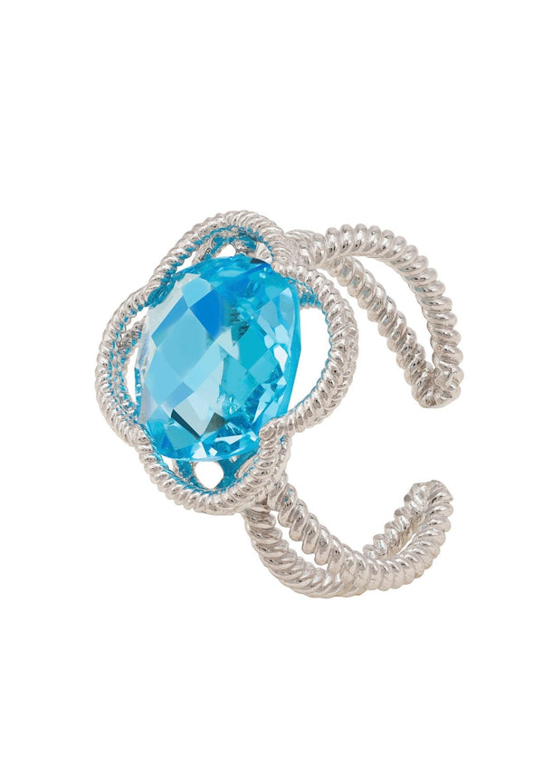 Open Clover Gemstone Cocktail Ring Silver Blue Topaz