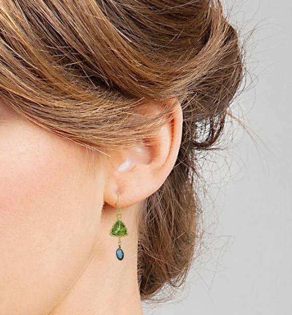 Forest Sparkle Earrings in Peridot and Dark Blue Topaz