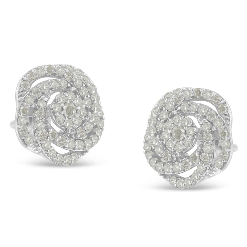 10k White Gold Rose-Cut Diamond Floral Cluster Earrings (1 Cttw, I-J Color, I2-I3 Clarity)