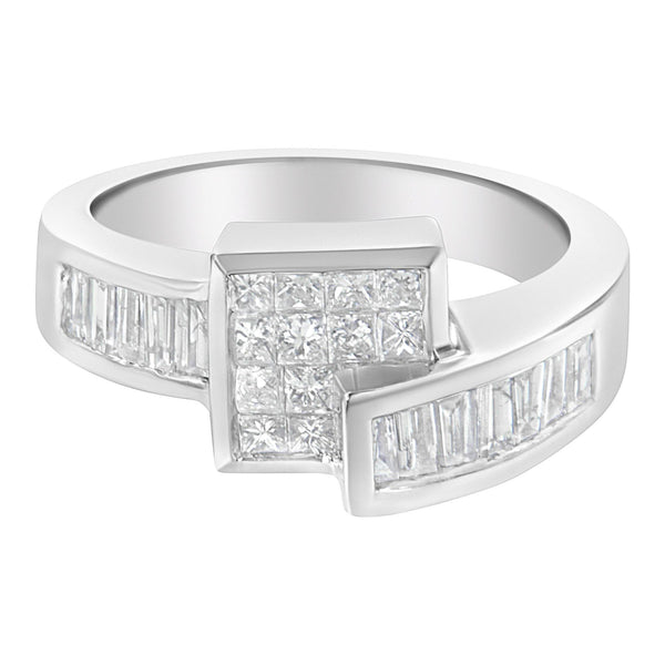 14K White Gold Princess and Baguette-Cut Diamond Ring (1 1/3 Cttw, G-H Color, SI2-I1 Clarity) - Size 7
