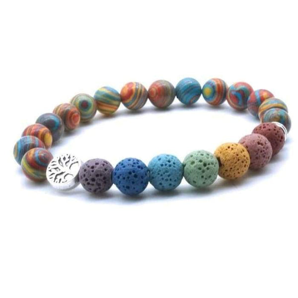 Tree of Life Seven Chakra and Rainbow Beads Lava Stone Bracelet