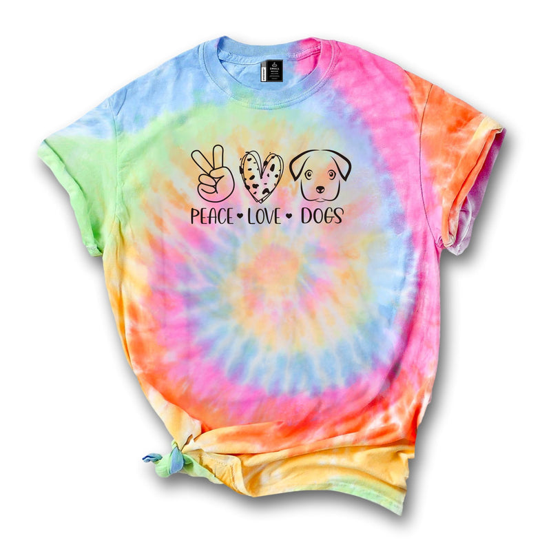 Peace Love Dogs Shirt Women Dogs Tie Dye tShirt for Dog Mom Mens Dog Lover Gift for Pet Owner Unisex Valentine Tee White