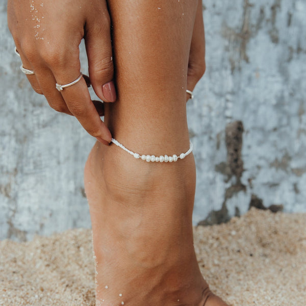 Lahaina Pearl Handmade Anklet - White