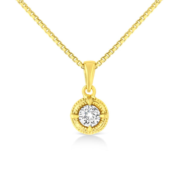 14K Yellow Gold Plated .925 Sterling Silver 1/2 Cttw Brilliant Round Cut Diamond Solitaire Milgrain 18" Pendant Necklace