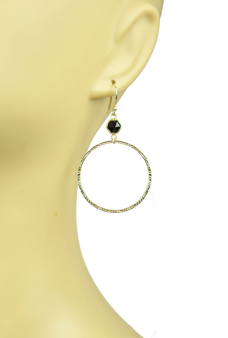 Black Spinel Bezel Circle Earrings