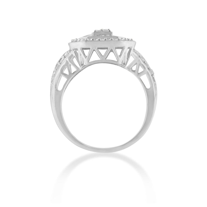 .925 Sterling Silver 1.0 Cttw Round and Baguette Cut Diamond Elongated Octagon Shaped Cocktail Ring (H-I Color, I2-I3 Cl