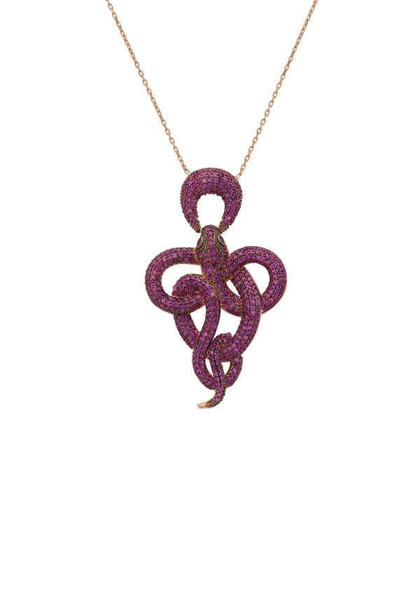 Viper Snake Pendant Necklace Rosegold Ruby